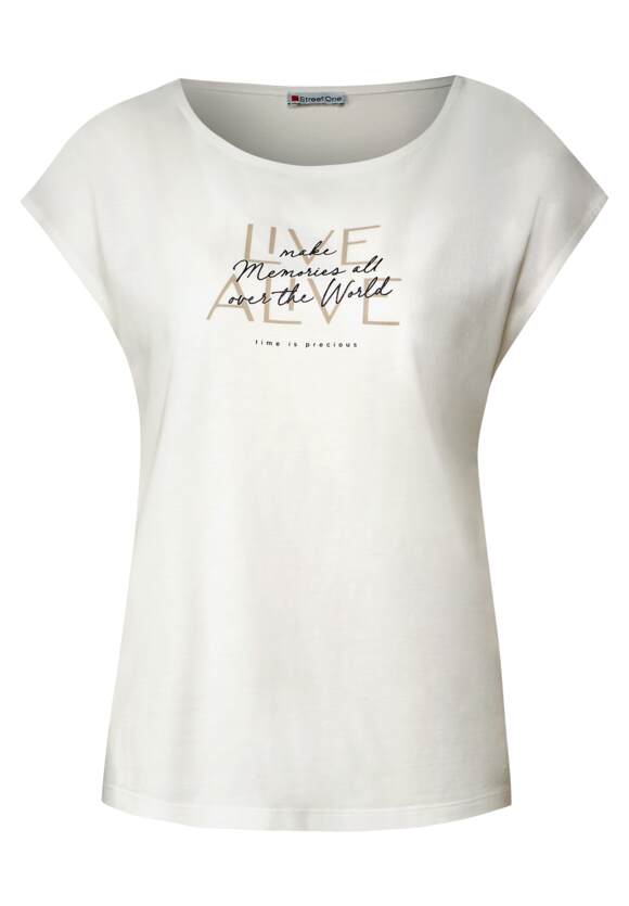 STREET ONE Basic T-Shirt mit Wording - | Off Damen ONE White Online-Shop STREET
