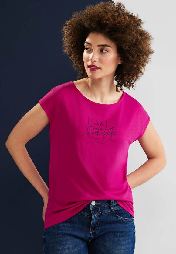 STREET ONE Basic T-Shirt mit - Online-Shop | STREET Pink Damen ONE Nu Wording