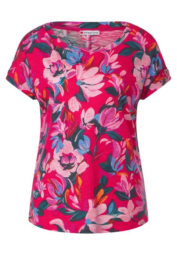 STREET ONE Blumenprint T-Shirt Damen - Berry Rose | STREET ONE Online-Shop