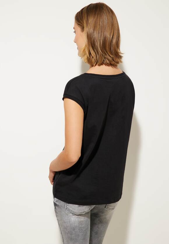 STREET ONE T-Shirt mit Rippdetail Damen - Black | STREET ONE Online-Shop