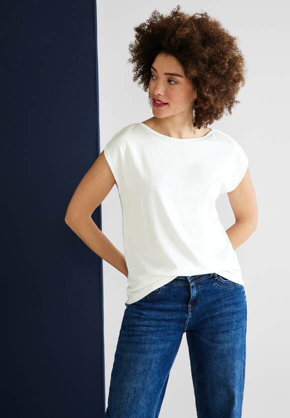 STREET ONE Basic T-Shirt in Unifarbe Damen - Off White | STREET ONE  Online-Shop