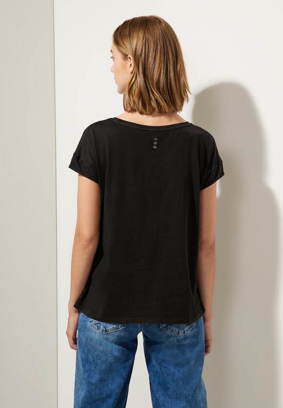 STREET ONE T-Shirt mit Schimmerwording Damen - Black | STREET ONE  Online-Shop