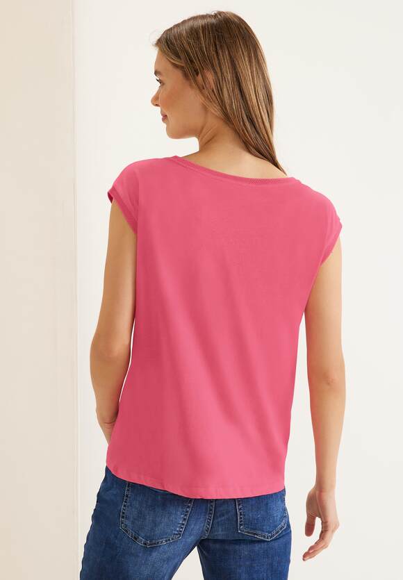 STREET ONE T-Shirt mit Rippdetail Damen - Berry Rose | STREET ONE  Online-Shop