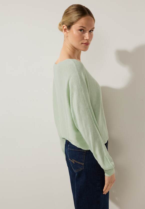 Noreen STREET Online-Shop Damen ONE Pullover Melange Cameo Green Unifarbe Style - - STREET | ONE in