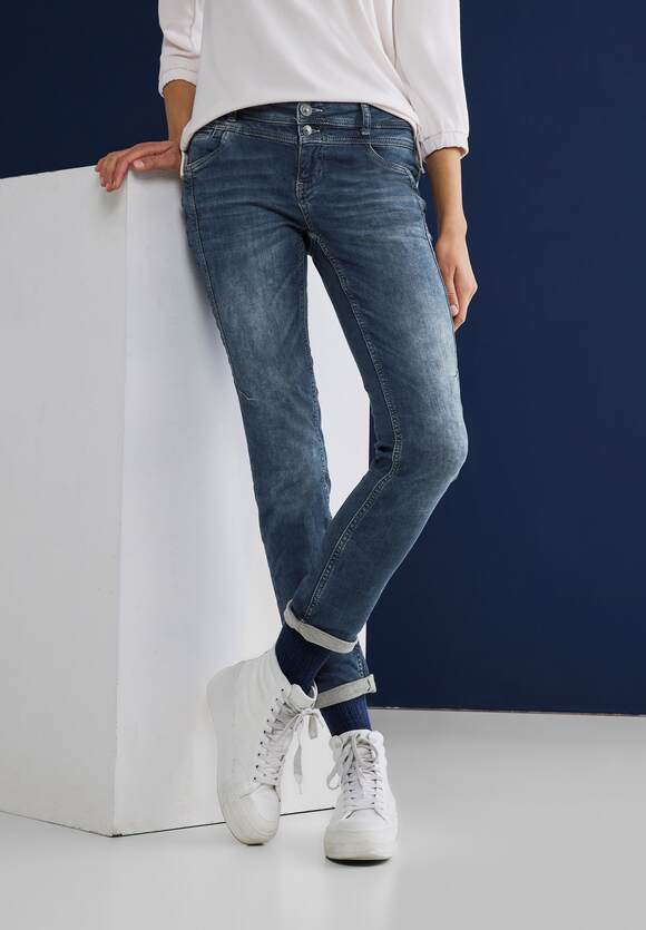 STREET ONE Casual-fit jeans Dames - Style Jane Knitted Mid Indigo Wash | STREET ONE Online-Shop