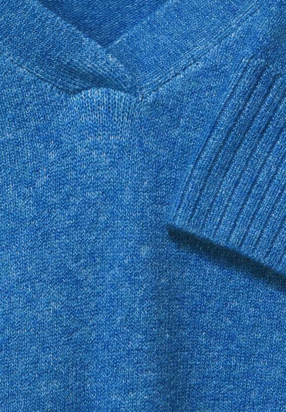 - ONE Damen | Lapis Online-Shop Melange Blue STREET Pullover ONE V-Ausschnitt STREET mit
