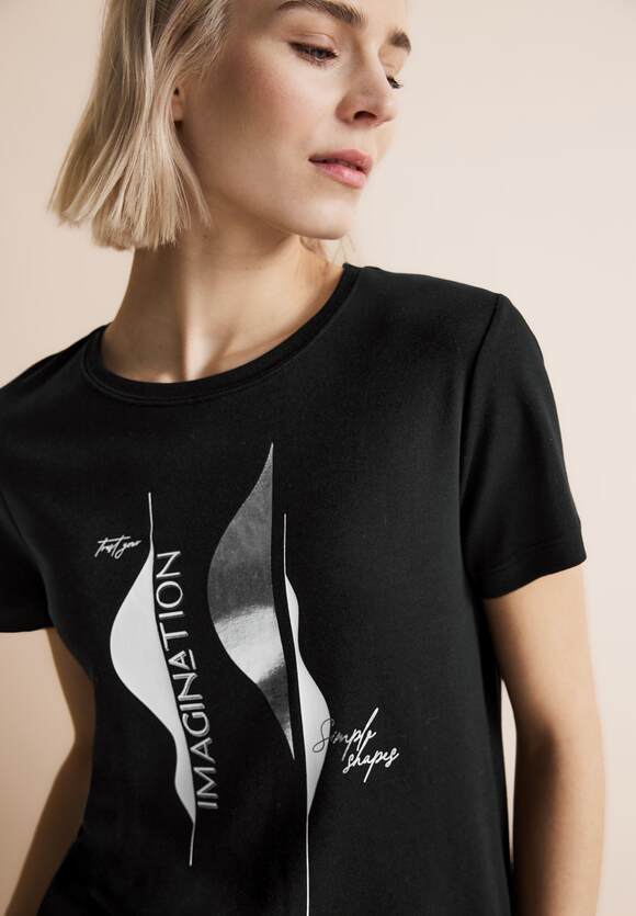 - ONE T-Shirt STREET ONE Online-Shop Damen mit Partprint Black | STREET