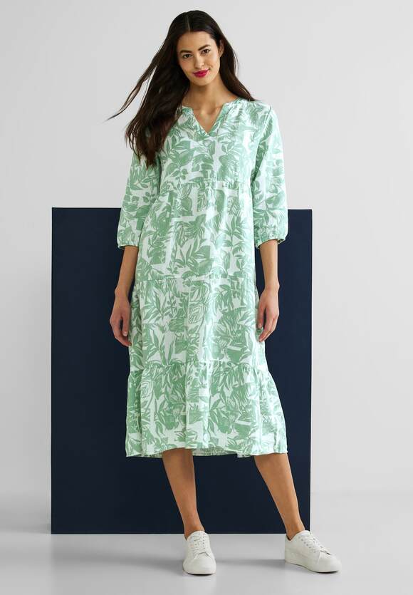 STREET ONE Leinen Midikleid mit Print Damen - Soft Leafy Green | STREET ONE  Online-Shop | Shirtkleider
