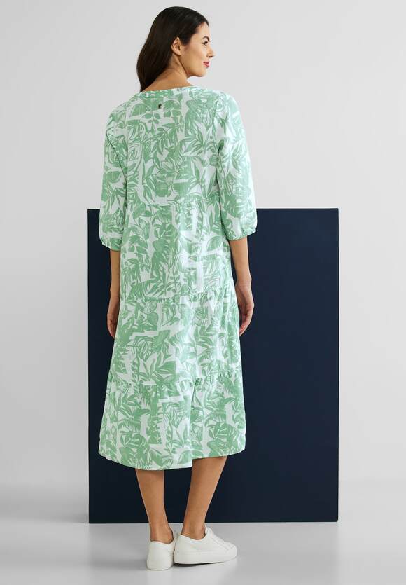 Leafy ONE mit ONE Leinen Online-Shop STREET - STREET Green Print | Soft Damen Midikleid