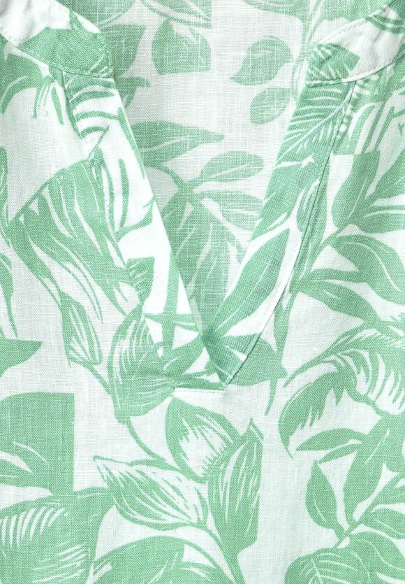 Damen ONE Green Print Leafy mit Leinen - Soft STREET Online-Shop ONE STREET Midikleid |