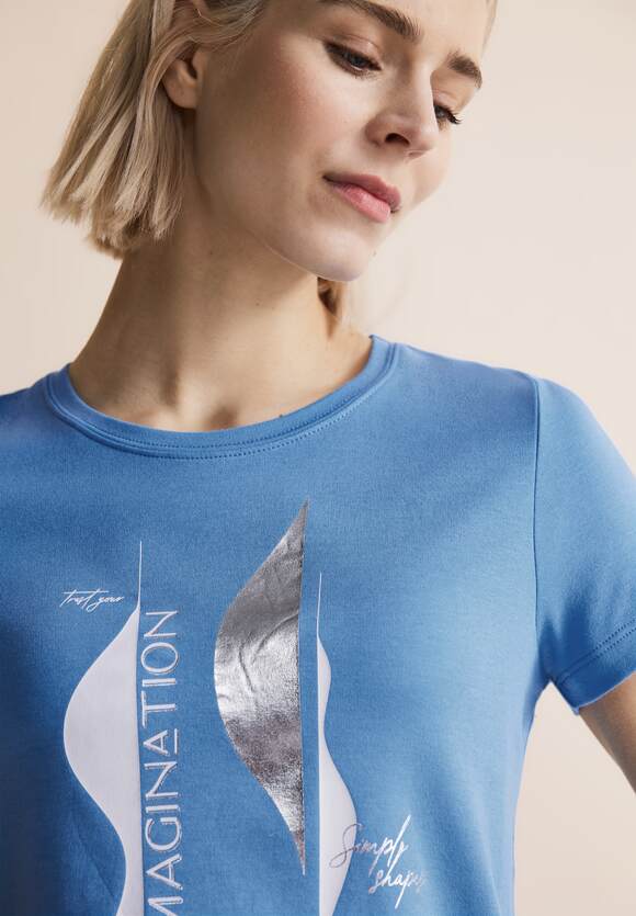STREET ONE T-Shirt mit Partprint Damen - Light Spring Blue | STREET ONE  Online-Shop