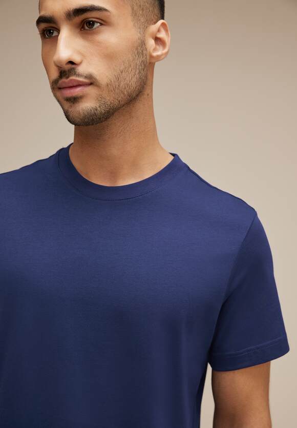 STREET ONE MEN Basic T-Shirt in Unifarbe Herren - True Blue | STREET ONE  Online-Shop