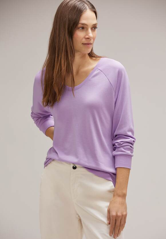 mit | Pure Damen V-Ausschnitt ONE - Online-Shop Lilac STREET Soft Shirt STREET ONE