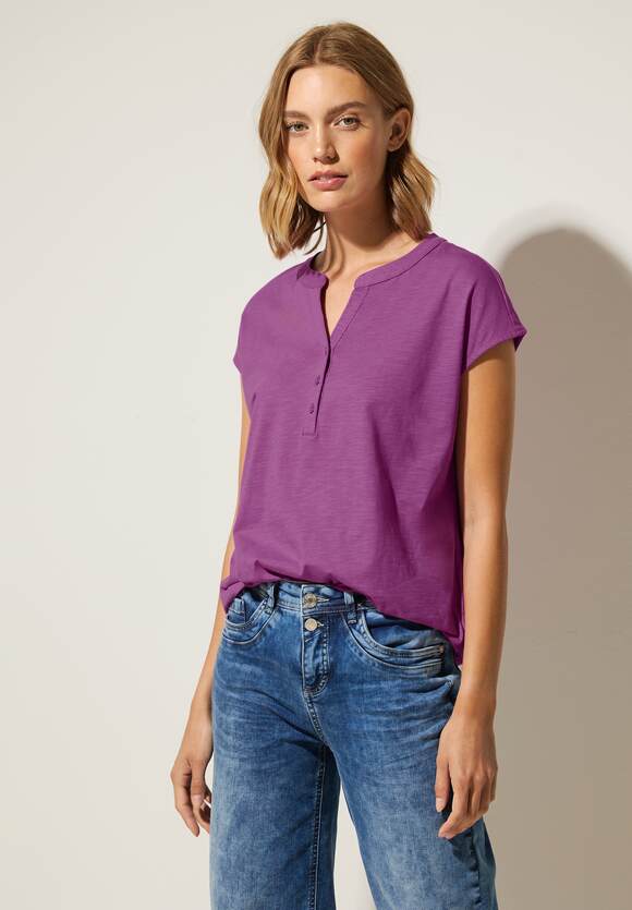 STREET ONE T-Shirt mit | ONE Damen Lilac - Meta Online-Shop STREET Knopfleiste