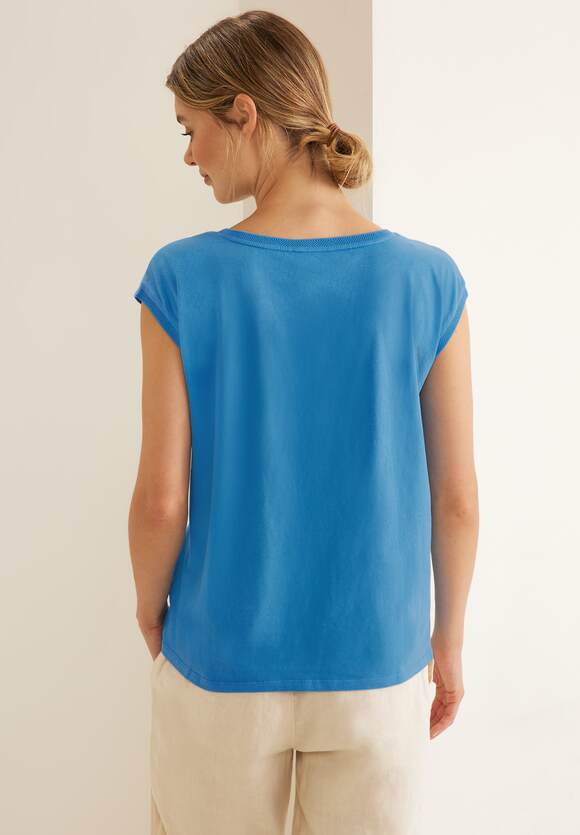 STREET ONE T-Shirt mit Rippdetail Damen - Blue Bay | STREET ONE Online-Shop