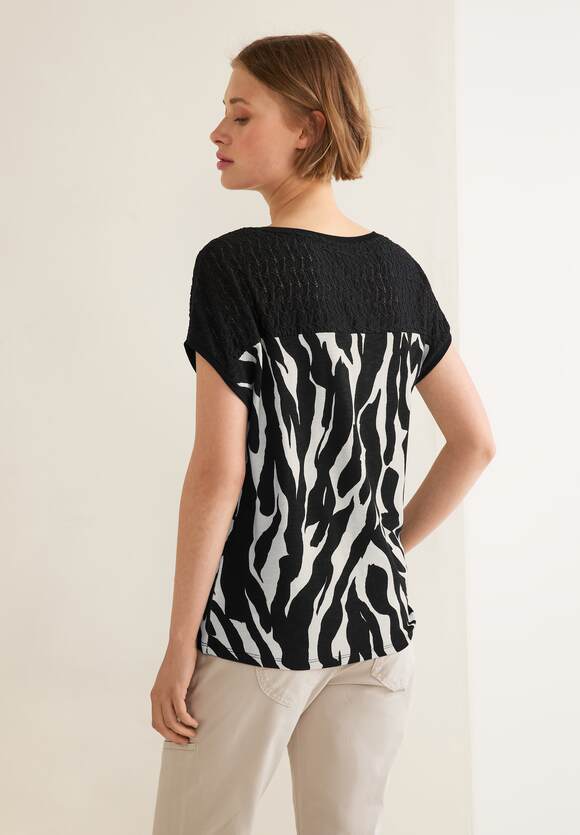 STREET ONE Print Spitzen T-Shirt Damen - Style Vianna - Black | STREET ONE  Online-Shop
