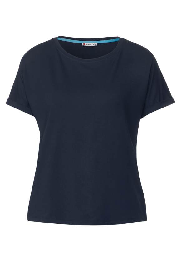 STREET ONE T-Shirt in Unifarbe Damen - Style Crista - Deep Blue | STREET ONE  Online-Shop | V-Shirts
