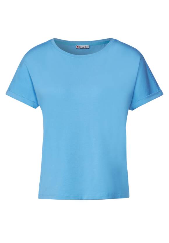 STREET ONE T-Shirt in Unifarbe Damen - Style Crista - Splash Blue | STREET  ONE Online-Shop | V-Shirts