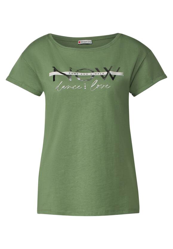 STREET ONE T-Shirt mit Partprint Damen - Leafy Green | STREET ONE  Online-Shop | T-Shirts