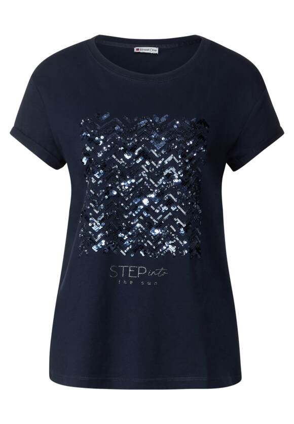 ONE Paillettendetail - | STREET Deep T-Shirt ONE Blue STREET Online-Shop mit Damen