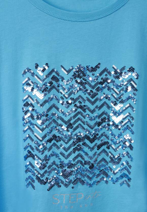 STREET ONE T-shirt met ONE Dames - Blue Splash | STREET paillettendetail Online-Shop