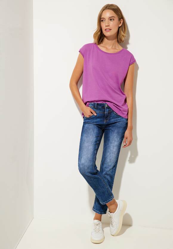 STREET ONE T-Shirt - | Meta Lilac STREET ONE Damen Rippdetail mit Online-Shop