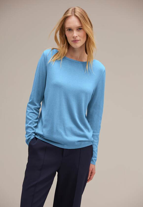 STREET ONE Damen Noreen Ausschnitt Pullover ONE - - Blue Gentle | Online-Shop Style U-Boot STREET