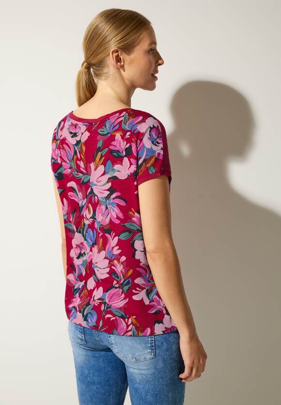 STREET ONE Printshirt mit Spitzendetail Damen - Style Vianna - Berry Rose | STREET  ONE Online-Shop