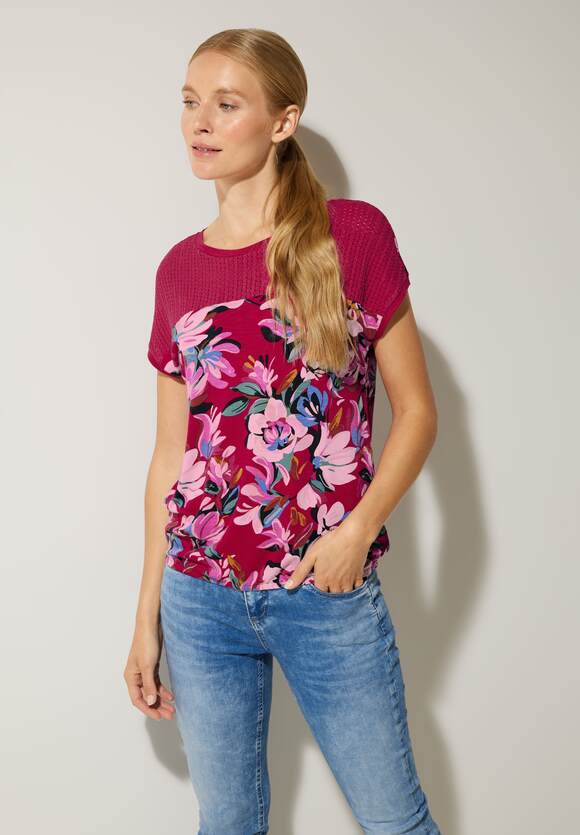 STREET ONE Printshirt mit Spitzendetail Damen - Style Vianna - Berry Rose | STREET  ONE Online-Shop