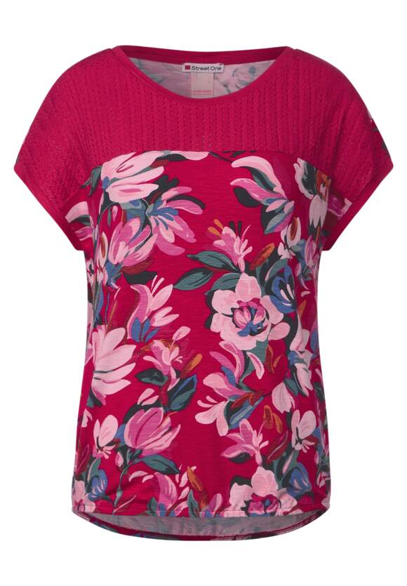 - Berry mit ONE Damen STREET Rose Printshirt Spitzendetail Vianna - | Online-Shop STREET ONE Style