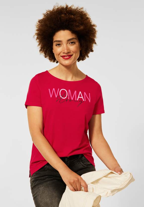 STREET ONE T-Shirt mit Partprint | STREET - ONE Damen Cherry Red Online-Shop