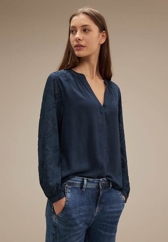 - Deep Online-Shop Damen Lange Unifarbe | Blue ONE STREET STREET ONE Bluse in