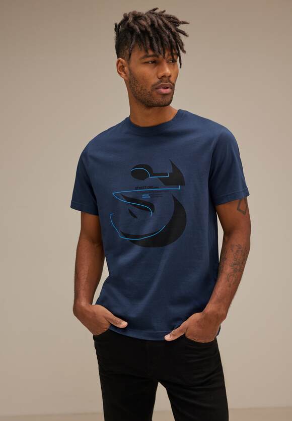 STREET ONE MEN Basic T-Shirt in Unifarbe Herren - Navy Blue | STREET ONE  Online-Shop