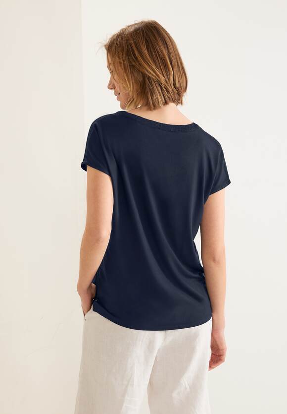 STREET ONE Materialmix T-Shirt Damen - Deep Blue | STREET ONE Online-Shop