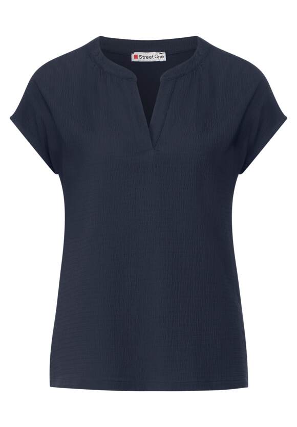 STREET ONE Materialmix T-Shirt Damen - Deep Blue | STREET ONE Online-Shop | V-Shirts