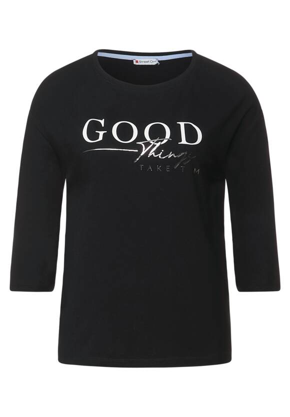 STREET ONE Jersey T-Shirt mit Wording Damen - Black | STREET ONE Online-Shop