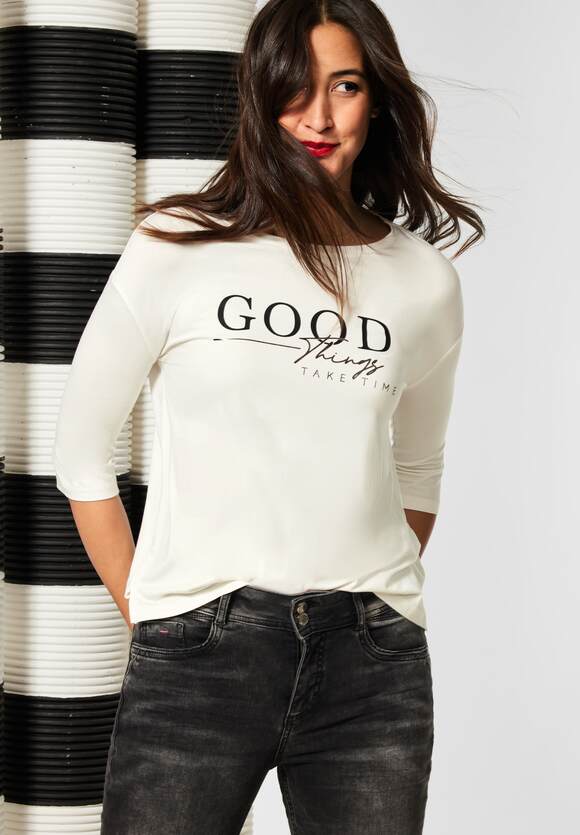 STREET ONE Jersey T-Shirt mit Wording Damen - Off White | STREET ONE  Online-Shop