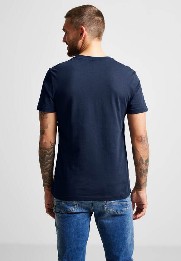 STREET ONE MEN Basic T-Shirt Unifarbe - STREET Blue ONE Online-Shop Herren | in Navy
