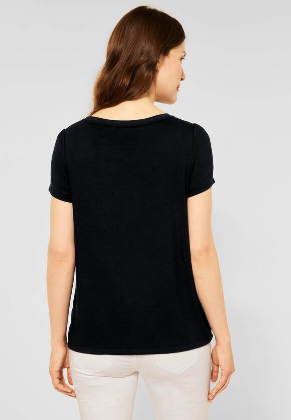 T-Shirt Damen im - STREET Black | ONE Online-Shop Materialmix STREET ONE