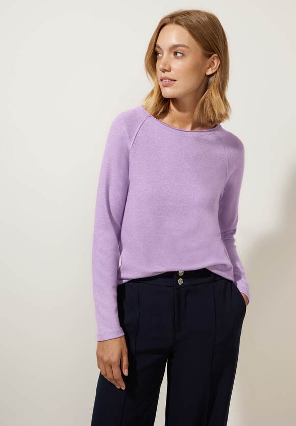 STREET ONE Soft Online-Shop Langarmshirt Mina | Damen - - Softes Style Lilac Melange STREET ONE Melange Pure