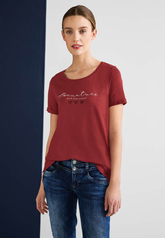 STREET ONE T-Shirt mit Partprint Damen - Foxy Red | STREET ONE Online-Shop