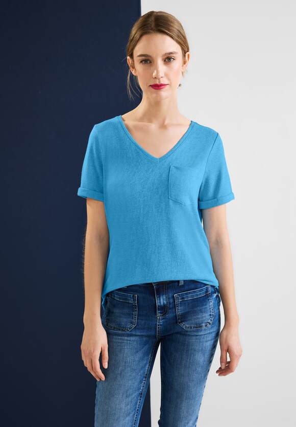 STREET ONE T-Shirt Damen | Online-Shop ONE - im Splash Blue Leinenlook STREET