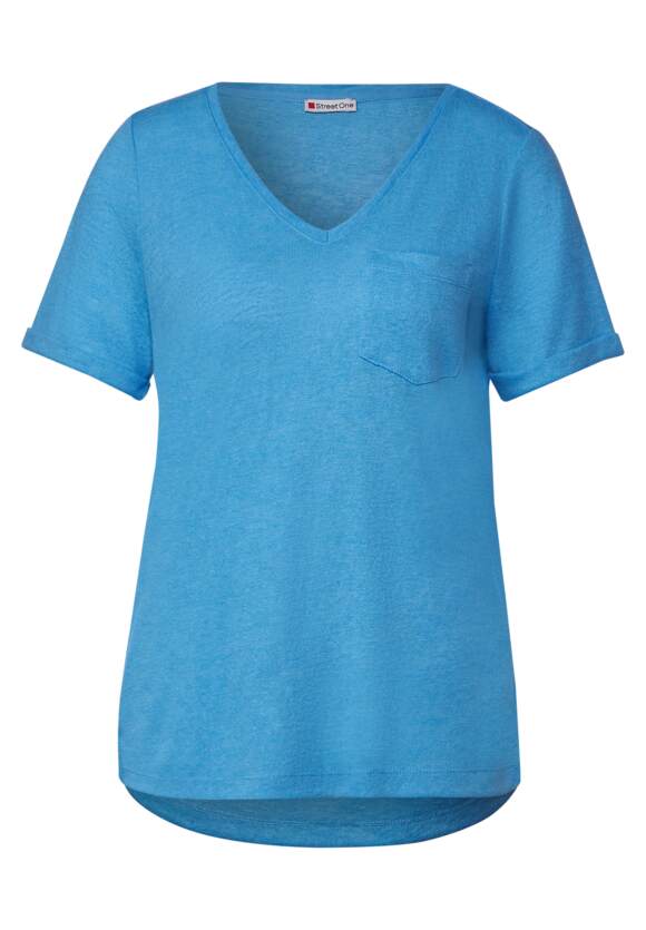STREET ONE T-Shirt im ONE - | Leinenlook Splash Blue Online-Shop STREET Damen