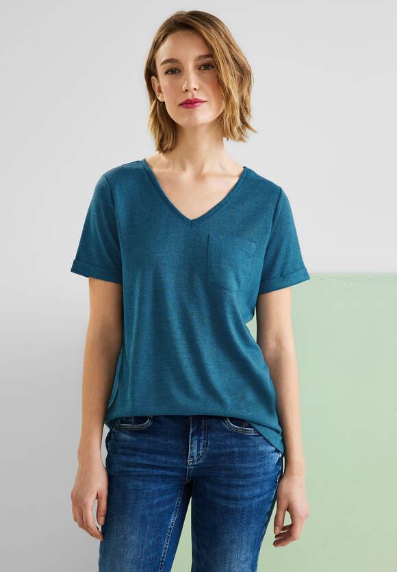 T-Shirt Leinenlook Splash STREET ONE ONE - | Blue Deep Online-Shop Damen STREET im