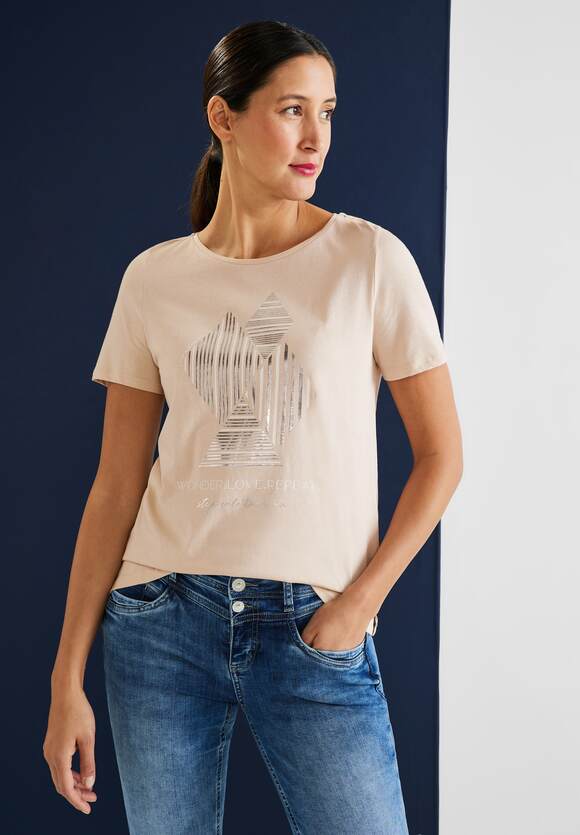 STREET ONE Folienprint T-Shirt Damen - Light Smooth Sand | STREET ONE  Online-Shop