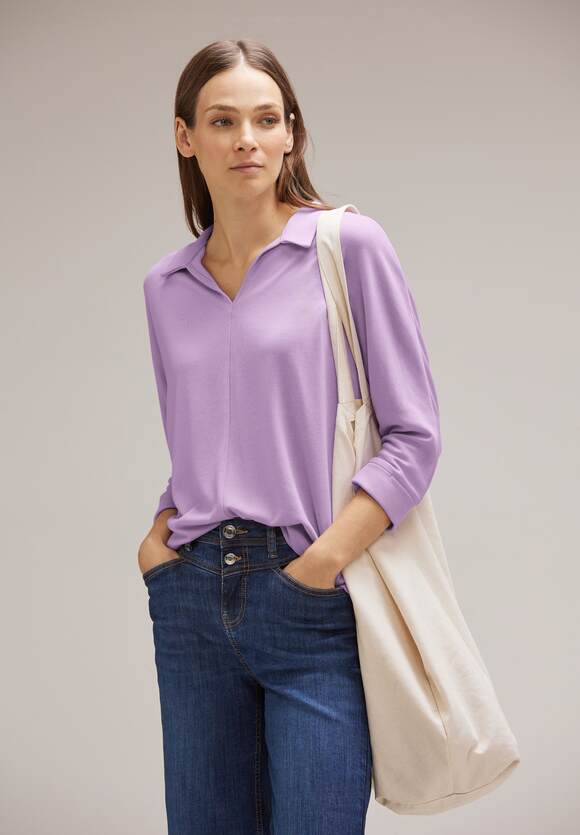 STREET ONE Shirt mit Schimmer Wording Damen - Soft Pure Lilac Melange | STREET  ONE Online-Shop