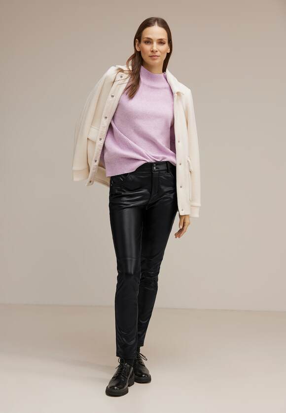 ONE STREET Online-Shop Slim York Style Damen STREET Fit Hose Shiny ONE - - Coating Sandy Mocca |