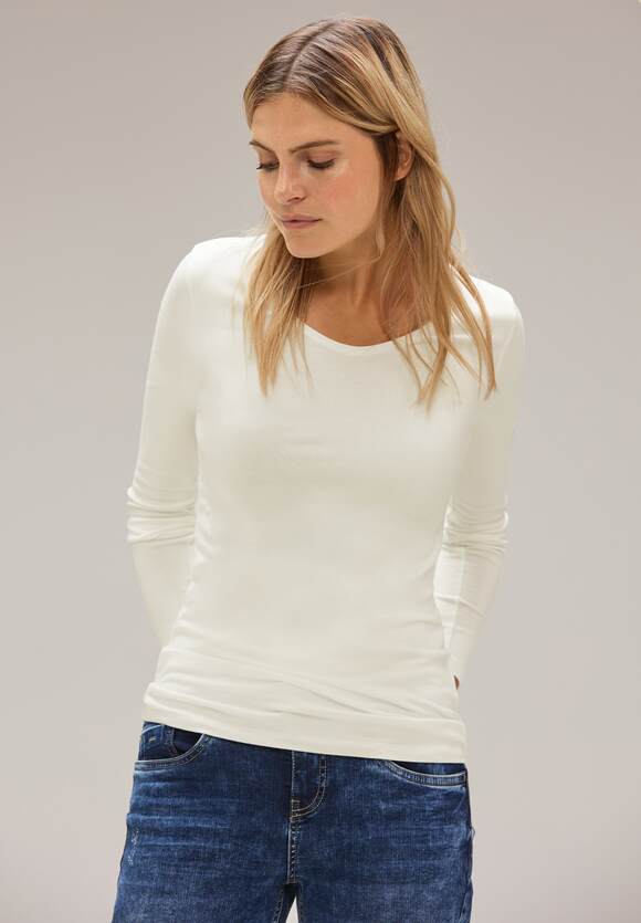 STREET ONE Basic Langarmshirt Damen - Style Ivy - Off White | STREET ONE  Online-Shop