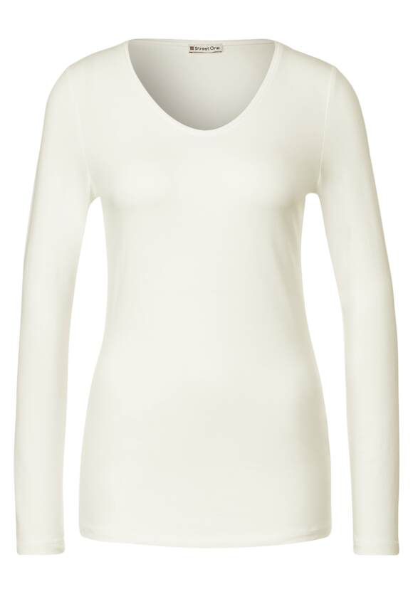 STREET ONE Basic Langarmshirt Damen - Style Ivy - Off White | STREET ONE  Online-Shop