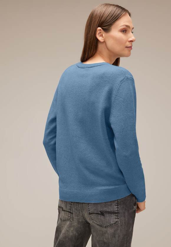 STREET ONE V-Neck Pullover Damen - Satin Blue Melange | STREET ONE  Online-Shop